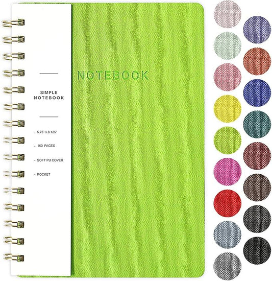 Spiral Notebook-5.75" x 8.125" College Ruled Journal with Inner Pockets and 160 Pages,PU Leather Cover Business Journal, Twin-Wire Binding Notebook Perfect for Office & Home School Supplies Light Green