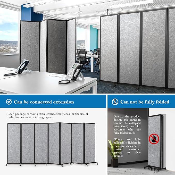 Strongbird Room Partition,Office Divider,Portable Commercial Screen Dividers,Privacy Partition Separator,Classroom School Dividers,12'7"L* 6'7"H,6 Panel,Light Grey