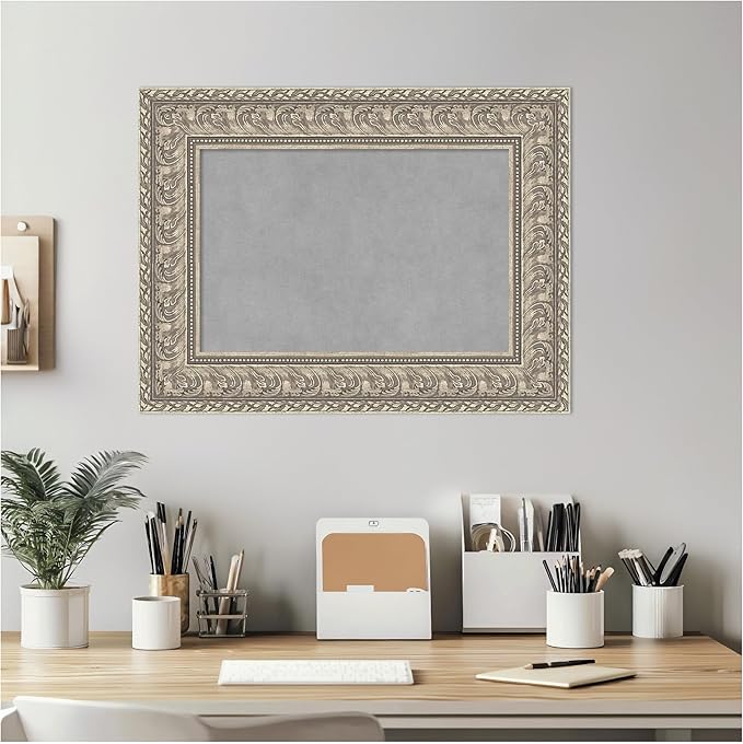 Amanti Art Silver Framed Magnetic Board 19x25 Small Vision Board for use with Magnets, 100% Metal Sheet to Display Items as Office Decor or for Home Organization in mudroom, Kitchen or Kids Room