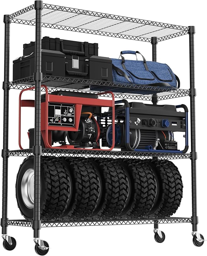 M MZG 4 Tiers Shelf 1400 lbs Steel Storage Shelving Utility Shelving Unit Steel Organizer Wire Rack for Home,Kitchen,Office,Garage Black 17.7" D x 47.2" W x 62.7" H