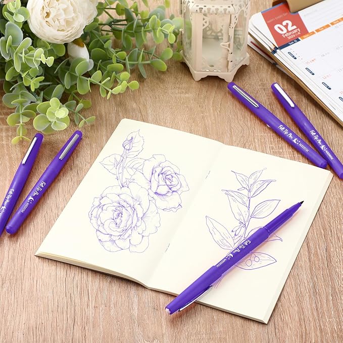 Fuyoooo 36 Pcs Felt Tip Pens 0.7mm Medium Point Colored Felt Tip Pens for Journaling Planner Writing Note-taking Art Office and School Supplies(Purple)