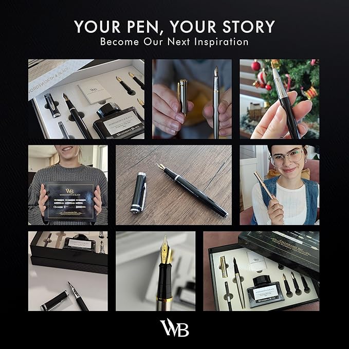 Wordsworth & Black Calligraphy Pen Gift Set, Includes Bottle, 6 Cartridges, 1 Refill Converter, 6 Replacement Nibs, Premium Package, Journaling, Smooth Writing Pens [Silver Chrome]