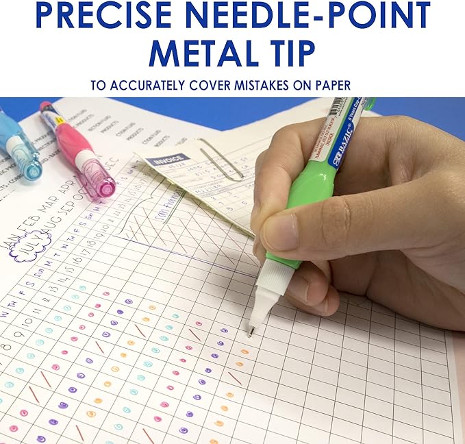 BAZIC Products Mini Correction Pen - Corrections Fluid, Precise Metal Tip White Out, Ideal for School & Office Supplies, Alternative to Correction Solution, 3/Pack, 24-Packs