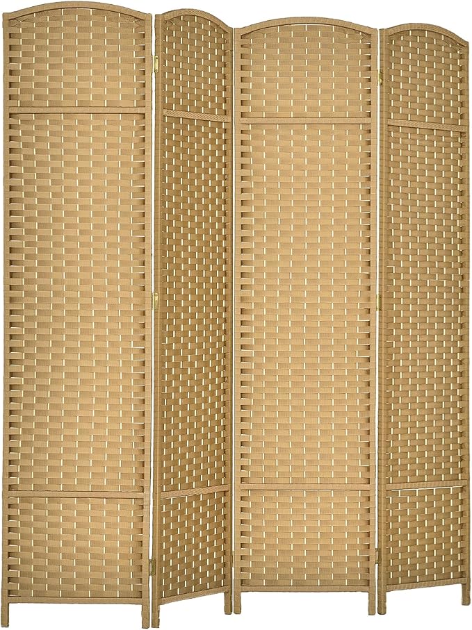 HOMCOM Room Divider, 4 Panel Folding Privacy Screen, 5.6' Tall Freestanding Wall Partition for Home Office, Bedroom, Nature Wood