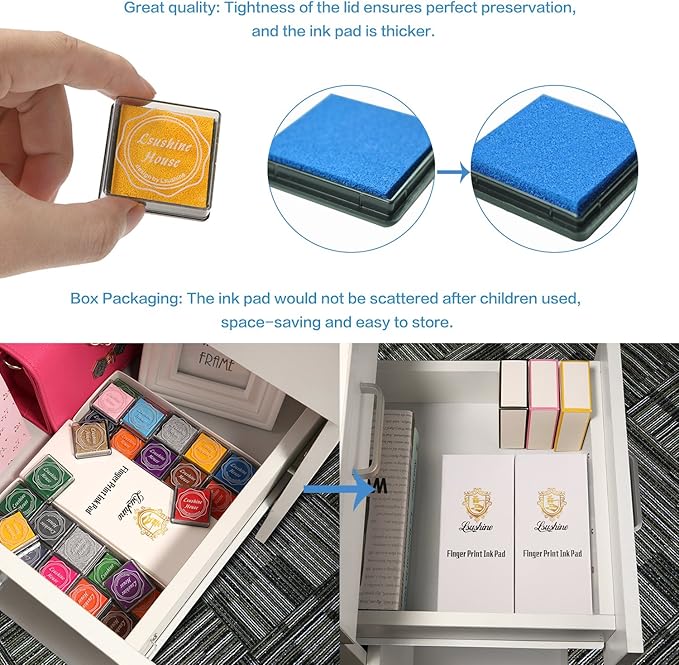 Lsushine Craft Ink Pad Stamps Partner DIY Color,20 Colors Rainbow Finger Ink pad for Kids (Pack of 20)