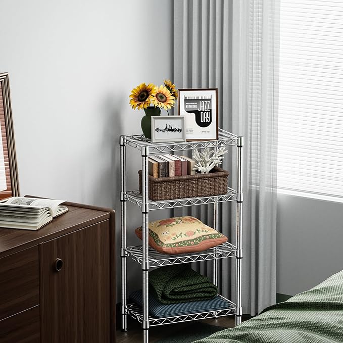 M MZG 1000 lbs 4 Tier Shelf Metal Storage Shelves Wire Rack Closet Organizers with PP Board for Garage Kitchen Bathroom Laundry Chrome 11.8" D x 21.7" W x 39.5" H
