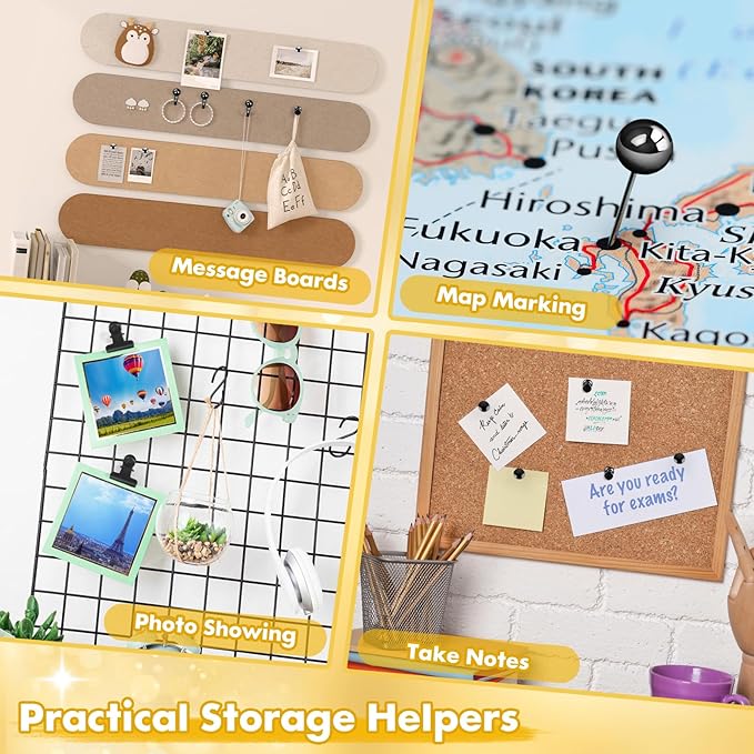 GOOLADA 315Pcs Decorative Push Pins,5 Style Cork Board Pins, Black Metal Push Pins, Push Pin Clips for Bulletin Board, Cute Thumb Tacks, Black Office Supplies for School and Home