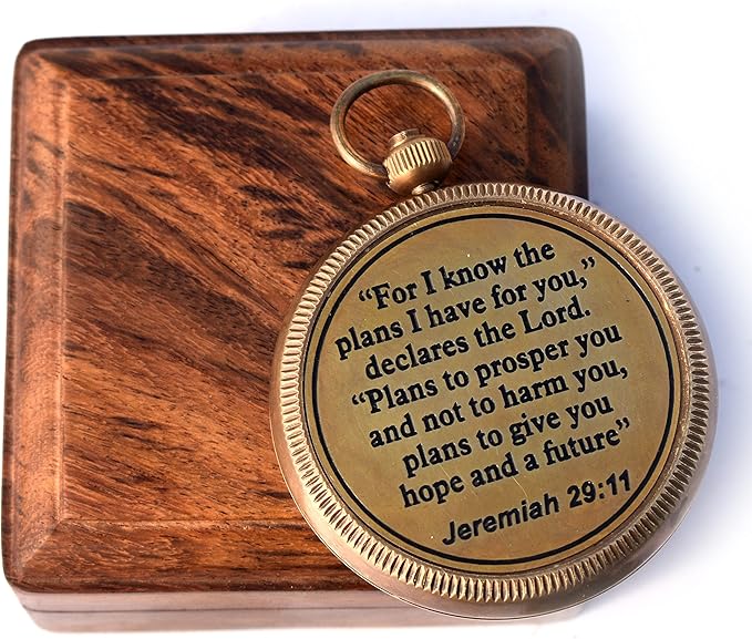 For I Know The Plans I Have For You, Jeremiah 29:11, Solid Brass Directional Engraved Compass, Baptism Gifts for Boys Girls, First Communion, Christian Gifts for Men, First Confirmation Gifts for Boys