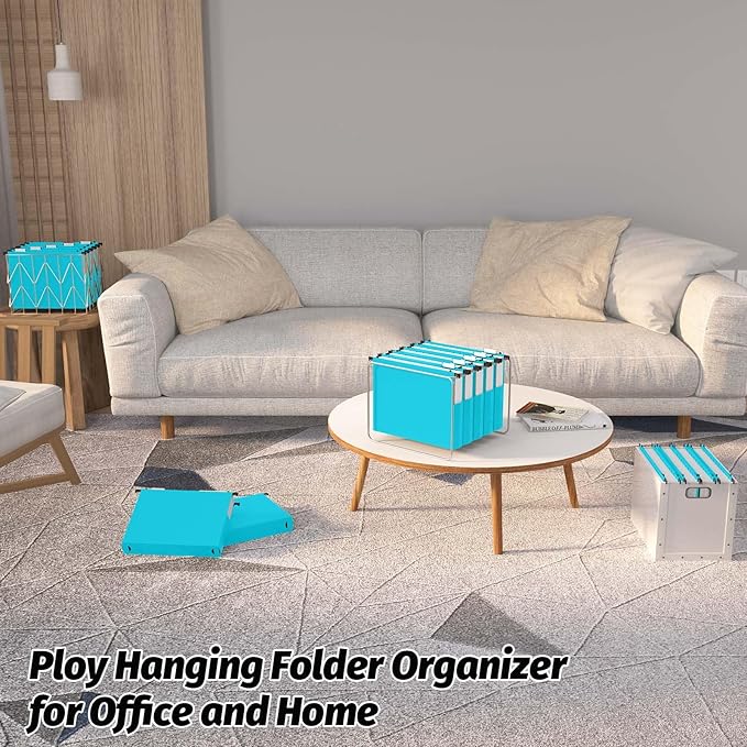 Shutex Extra Capacity Plastic Hanging File Folders,12 Pack Reinforced Expanding Hang Folder Letter Size,Accordian Pocket,Heavy Duty 2 Inch Expansion, Hard Hanging Folder Organizer for Office Home,Blue