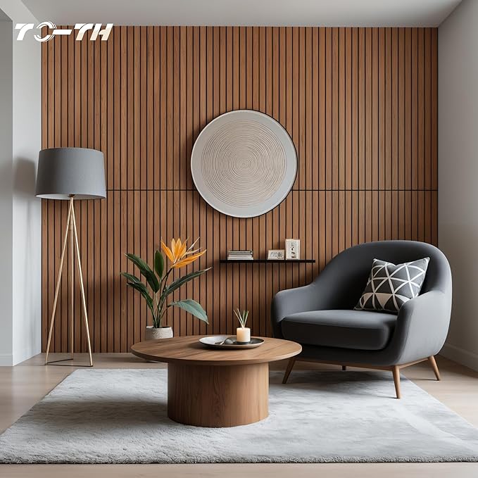 TO-TH Wood-Look Sound Panels, 4 Pack 47.2” x 23.6” Soundproof Wall Panels, Decorative Acoustic Panels,Wood Panels for Wall for Home, Office, Basement, Cherry with Mitered Edges