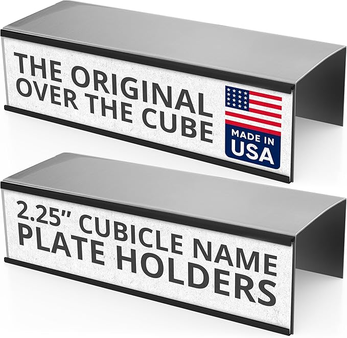 The Original Over the Cube – Quality Aluminum, Changeable Cubicle Nameplate Holder, Black Base, and Black Name Plate Holder, 8" x 2" (2.25" Cubicle Wall Depth) - Made in The USA
