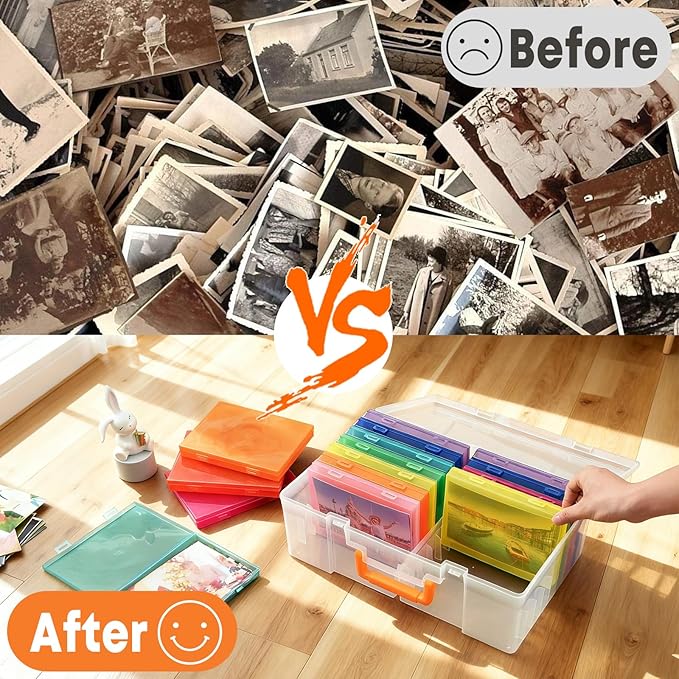 Photo Storage Box 5 x 7 Inches, 18 Inner Photo Cases with Dividers, Colorful Acid-Free Photo Storage Containers with Handle, Photo Organizer Craft Keeper for Stickers, Craft, Stamp