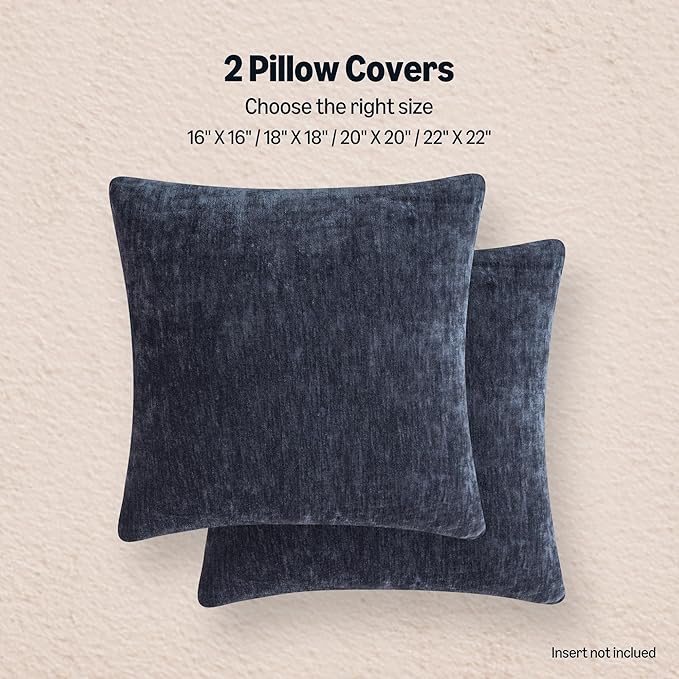 Amazon Basics Chenille Throw Pillow Covers, Home Decor Cushion Cover for Bedroom Living Room Couch Bed, 16" W × 16" L, Navy Blue