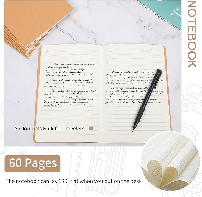 miikoul 24 Pack A5 Kraft Paper Notebook Lined Journal Bulk, 8.3 X 5.5 Inch, 60 Pages/30 Sheets, 80gsm, Travel Notebook Notepad for Adult, Students, Gift, Office, Back to School Supplies