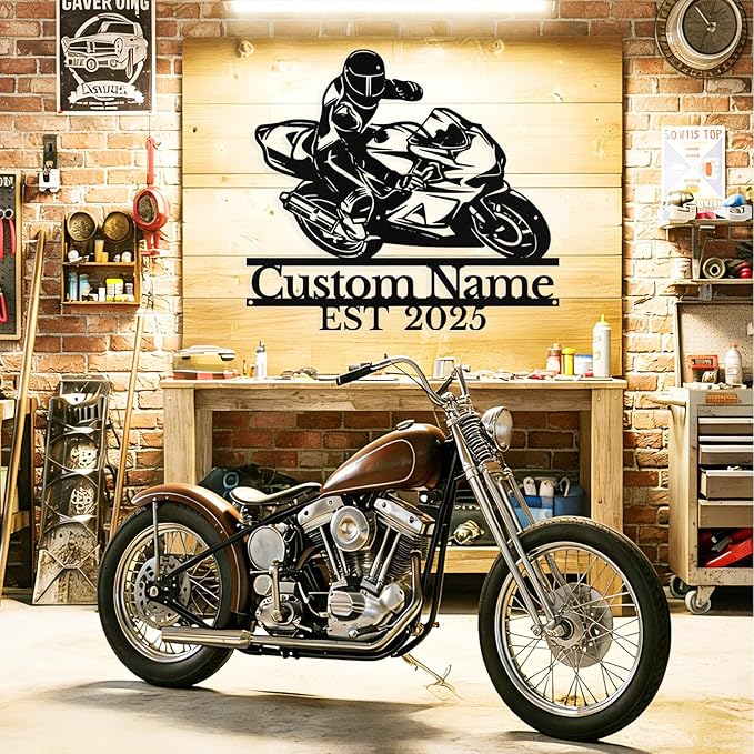Personalized Motorcycle Metal Sign Custom Biker Name Sign Dirt Bike Wall Decor Motorcycle Home Decor Motorbikes Sign Garage Decor Gifts for Men Husband Rider