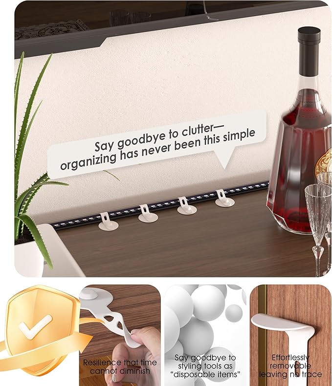Nearockle Cable Management Under Desk, Adjustable Self-Adhesive Silicone Cable Ties Cord Organizer, Reusable Heavy-Duty Cord Holder Under Table for Office, Home, School (10Pcs-White)