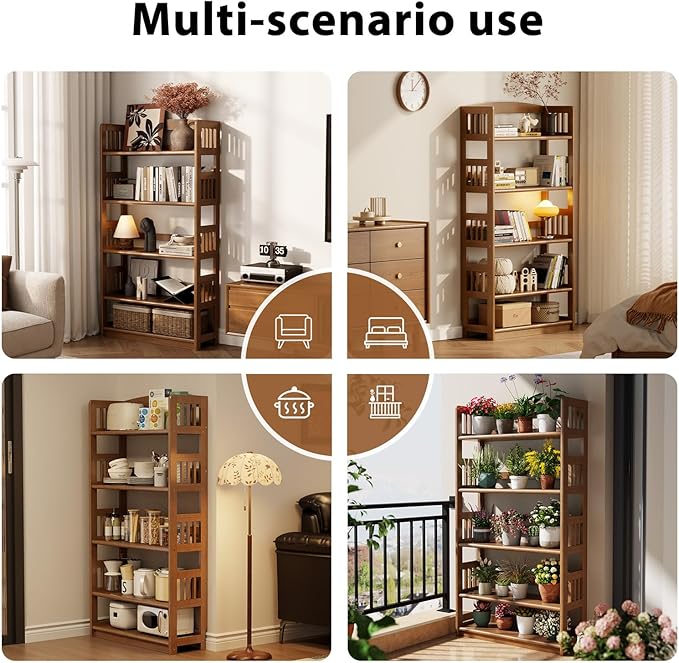 AnywaysWood 5-Tier Solid Wood Open Bookcase,Modern Display Bookshelf,Farmhouse Wide Etagere Bookcase, Freestanding Storage Cabinet for Study Room Office Living Room Flower Rack
