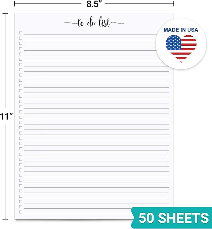 321Done To Do List Notepad - 50 Sheets (8.5" x 11") To-Do Checklist Tear Off Planning Pad, Large Letter-Size - Made in The USA - Simple Script - College-Ruled