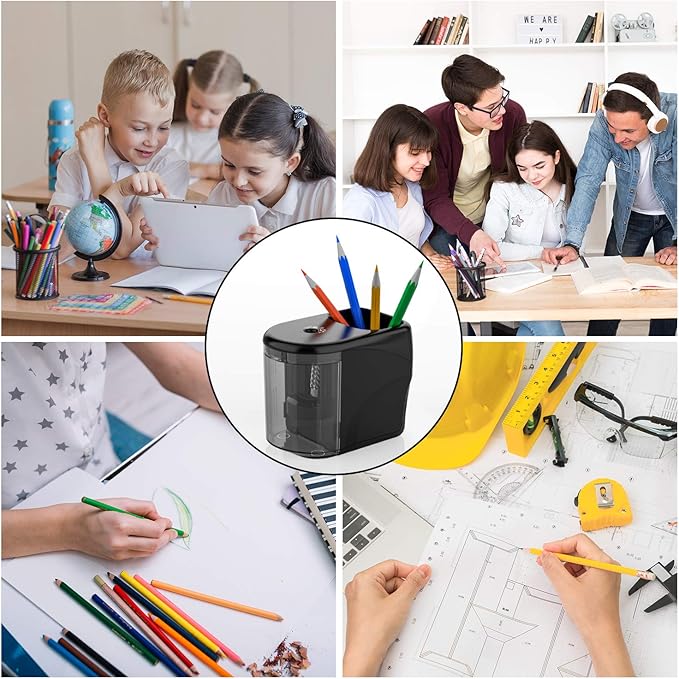 Electric Pencil Sharpener Heavy-Duty Helical Blade Sharpener with Adapter/Battery Operated for No.2/ (6-8mm) Pencils with Auto Stop & Cleaning Brush in School/Classroom/Office (Black)