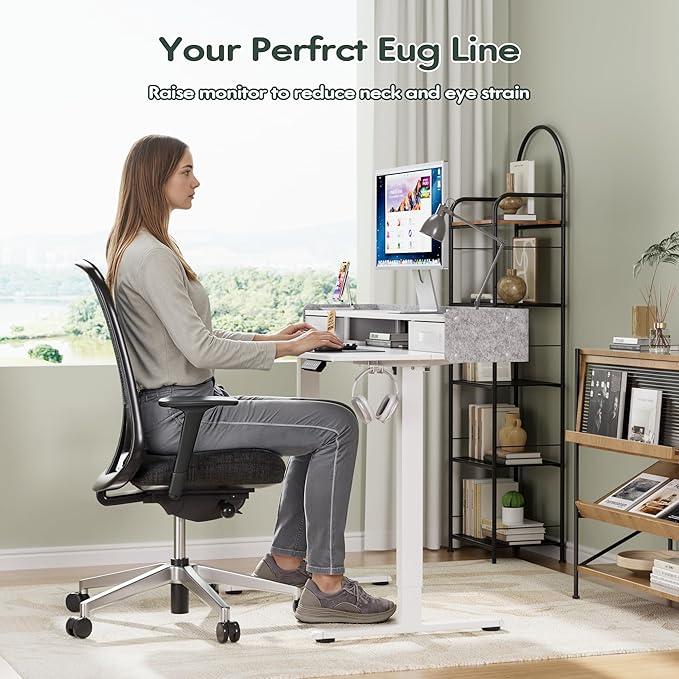 Homall Electric Standing Desk with 2 Drawers, Adjustable Height Computer Desk with Storage Sit Stand Table with Storage Shelf and Splice Board Quick Install for Home Office (White, 48 Inch)
