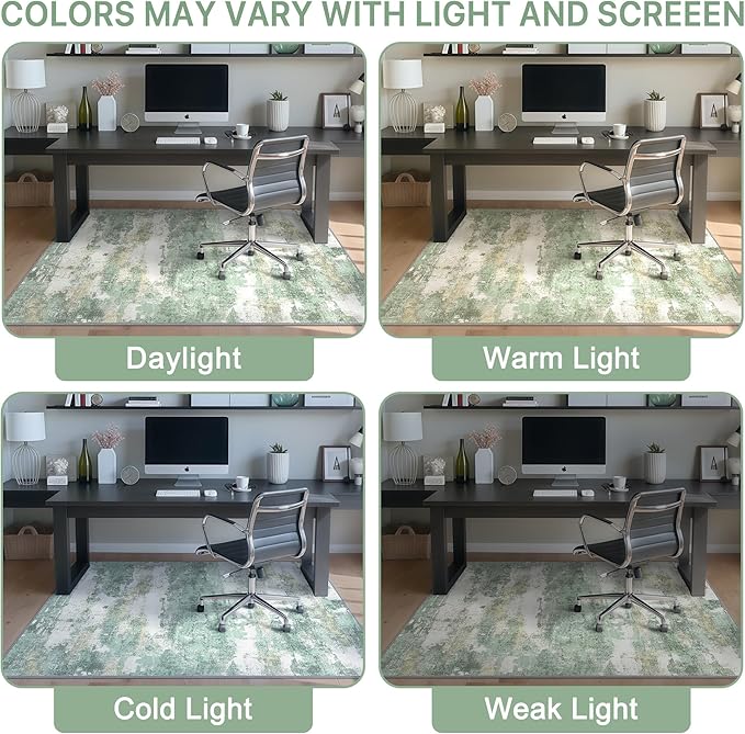 Office Chair Mat for Hardwood Tile Floor, Abstract 36"X 48" Desk Mats for Office Chair on Rolling Chairs Carpet, Desk Anti-Slip 1/5" Thick Rug for Computer Chair, Thin Low-Pile Floor Mat, Green