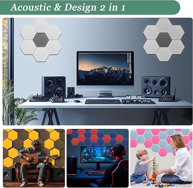 Hexagonal Acoustic Panels-12 Pack High-Density Sound Absorbing Panels 12"X10"X0.4" for Enhanced Noise Reduction, DIY Design, Idea for Studios, Offices, and Home Theaters(Light Camel)