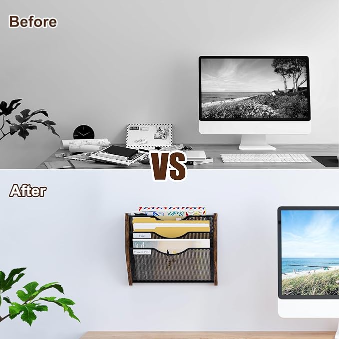 PAG-Mass Hanging Wall Files Organizer, 3 Tier Mail Organizer Wall Mounted,Hanging File Holder,Magazine Rack for Documents,Magazine,Literature,File,Mails,Envelopes