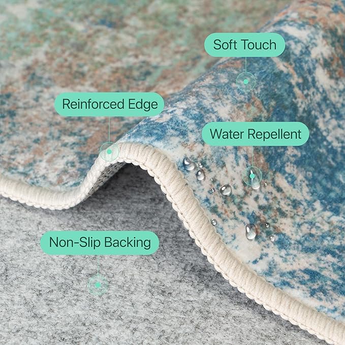 GENIMO Washable Rugs 6x9 Area Rugs for Living Room Bedroom, Modern Lightweight Rug Ultra Soft Indoor Area Rugs 6x9 for Dining Room, Low Pile Carpet with Non Slip Backing, Blue Green