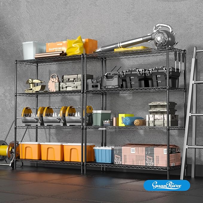 Guan River 4-Shelf Adjustable Metal Shelf Wire Shelving Unit Heavy Duty Storage Rack Display Shelf for Office,Kitchen,Bedroom,Bathroom,Laundry,Pantry Basement,Garage(Black,48" L x 18" W x 62" H)