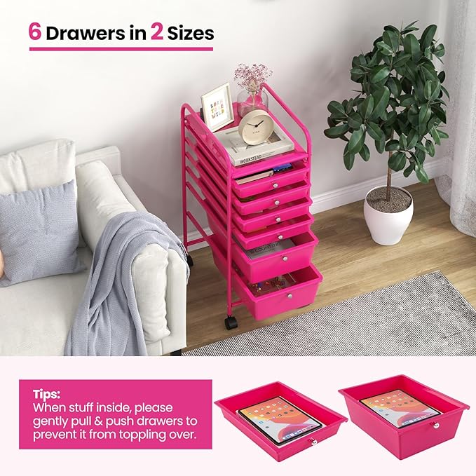 Giantex 6 Storage Drawer Cart Rolling Organizer Cart for Tools Scrapbook Paper Home Office School Multipurpose Mobile Utility Cart (Macaron)