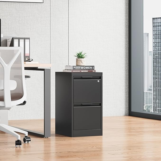 Bestoo 2-Drawer File Cabinet with Lock, Metal Filing Cabinet for Home Office, Vertical Filing Storage Cabinets, Fits File Folders, Letter/Legal/F4/A4 Size, Assembly Required (Black)