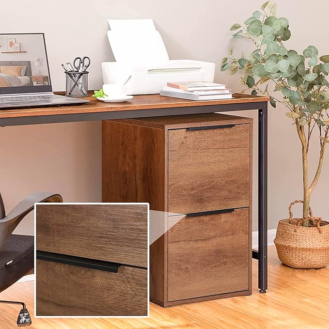 FATIGOS Wooden 2 Drawer File Cabinet, Wood Vertical Filing Cabinet Fits Hanging Files Letter Size for Home Office, Walnut