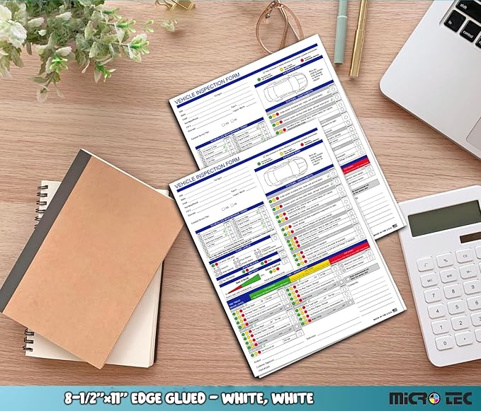 Multi-Point Inspection Form for Vehicles – 2-Part Carbonless Vehicle Checklist Pad – 8.5" x 11" Inspection Report – Edge-Glued, Manufacturer Recommended – White - Pack of 250