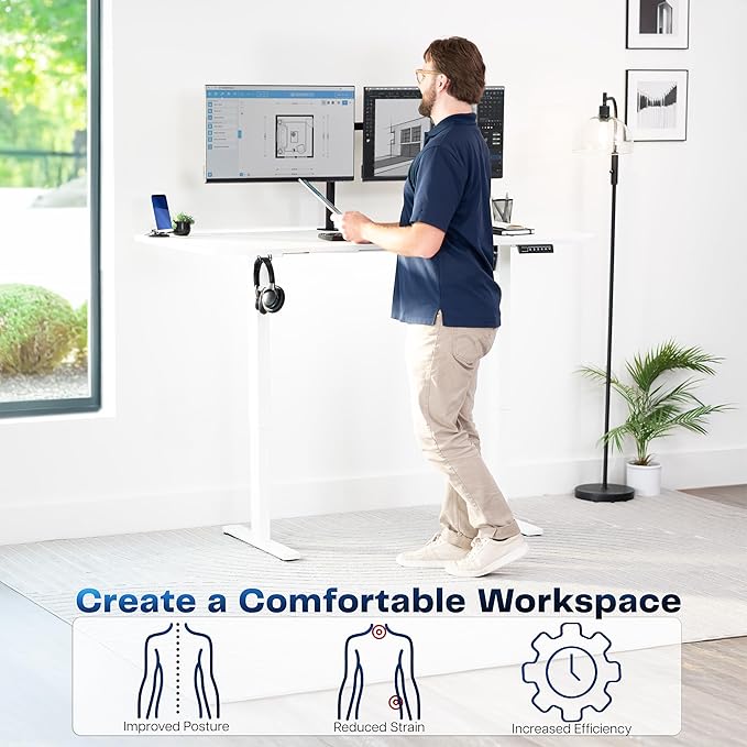 VIVO Electric 63 x 32 in Standing Desk, Memory Height Adjustment, 1B Series, Holds 220 lbs, White Top White Frame, DESK-KIT-1W1W