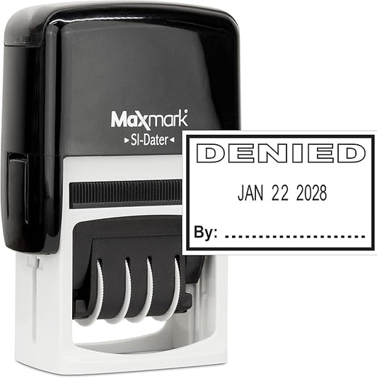 MaxMark Office Self Inking Date Stamp with Phrase Denied - Black Ink