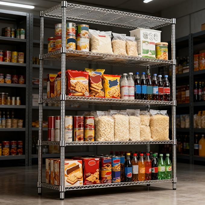 M MZG 5 Tiers Shelf 1750 lbs Steel Storage Shelving Utility Shelving Unit Steel Organizer Wire Rack for Home,Kitchen,Office,Garage Chrome 17.7" D x 47.2" W x 72.4" H