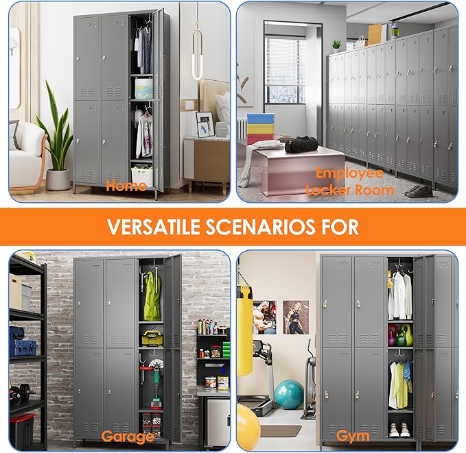 SUPEER 6 Doors Metal Lockers for Employees with 18 Hooks, Metal Employes Lockers with Ventilation Holes for School Garage Office Gym Home,Assembly Required,Dark Grey