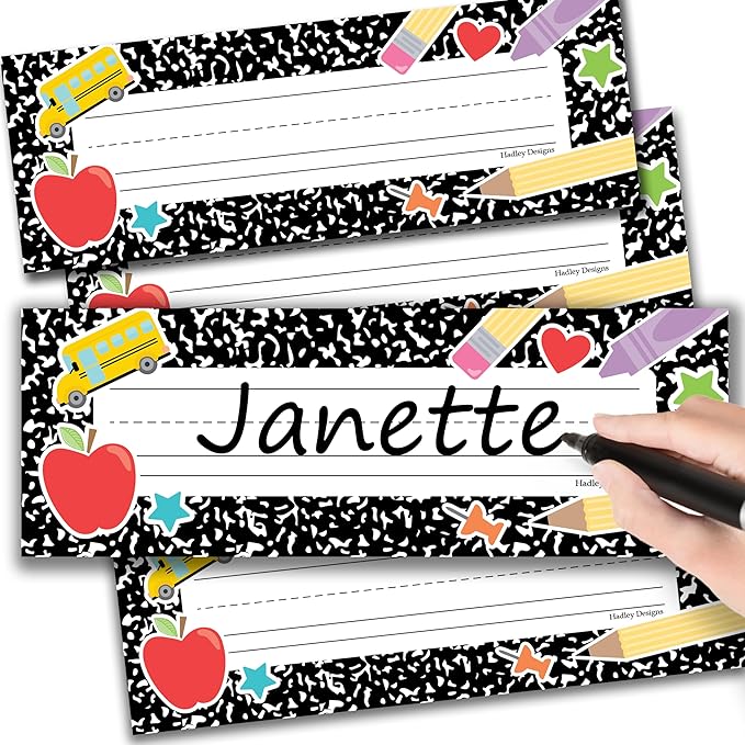 Hadley Designs Desk Name Tags For Classroom -25 Student Name Plates For Classroom Kindergarten, Preschool, 1st, 2nd & 3rd Grade, 9x3 Teacher Nameplates For Student Desks & Cubbies, Apple Nametags