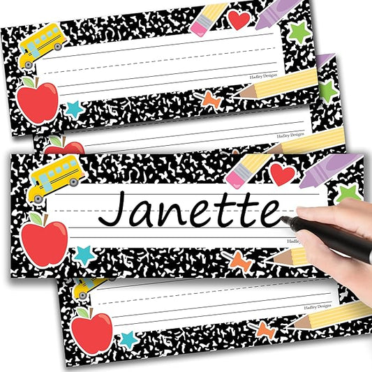 Hadley Designs Desk Name Tags For Classroom -25 Student Name Plates For Classroom Kindergarten, Preschool, 1st, 2nd & 3rd Grade, 9x3 Teacher Nameplates For Student Desks & Cubbies, Apple Nametags