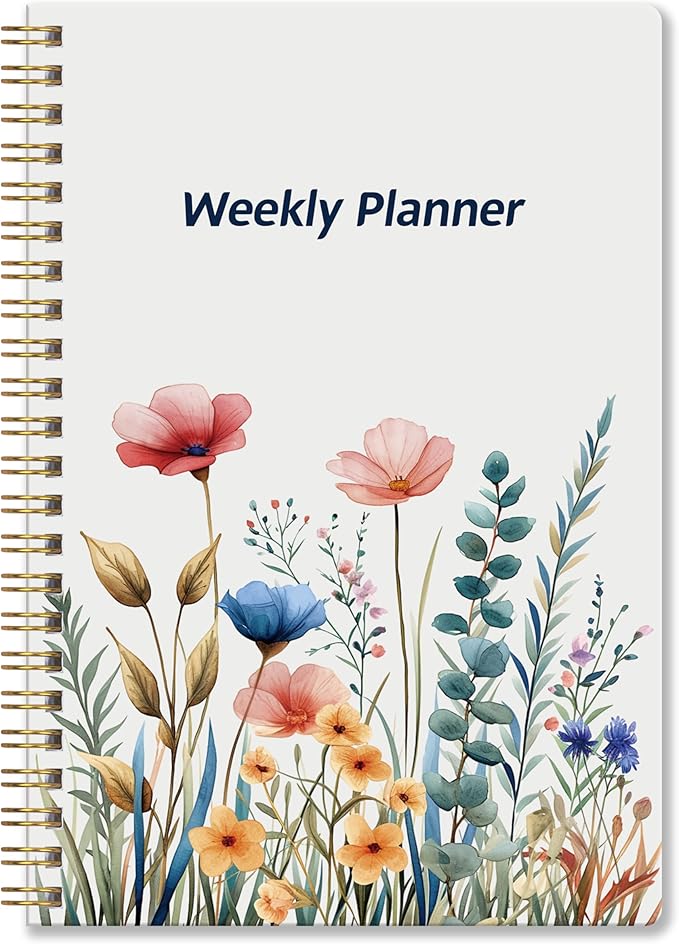 Undated Weekly Planner - Weekly Goals Notebook, A5 To Do List Planner, Habit Tracker Journal with Spiral Binding Floral Cover