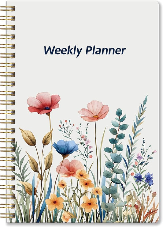 Undated Weekly Planner - Weekly Goals Notebook, A5 To Do List Planner, Habit Tracker Journal with Spiral Binding Floral Cover