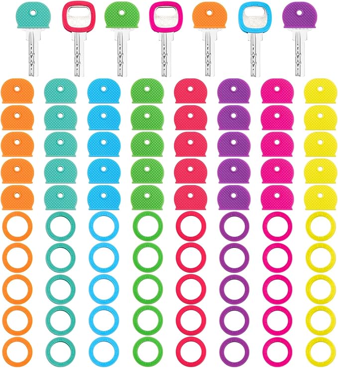 Blulu 80 Pieces 1Inch Colored Key Covers Caps Tags Covers Set Plastic Key Color Identifier Rings Toppers(Rainbow Color)