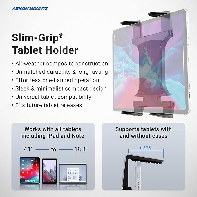 ARKON Mounts - Heavy Duty Tablet Holder with Clamp Mount and 12-Inch Bendable Gooseneck Arm | Versatile Tablet Stand with Easy Install & Durable Support | Securely fits iPad, Galaxy, Note, and more