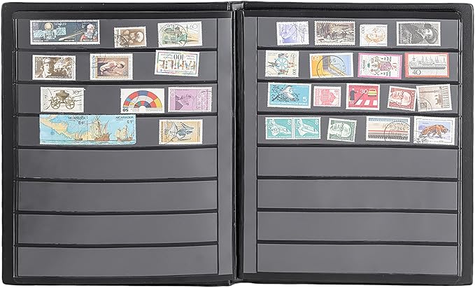 Stamp Albums 160 Pockets - Stockbooks with 30x197mm Sleeves, 10 Double Sided Black Page with Leatherette Padded Black Cover, Collection Storage Folder for Paper Money Postage Stamps AS0108BK