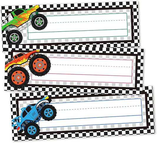 30 Name Tags for Classroom Cubbies, 3x9 in Trucks Name Plates for Desks, Classroom Must Haves for Teachers Elementary - A09
