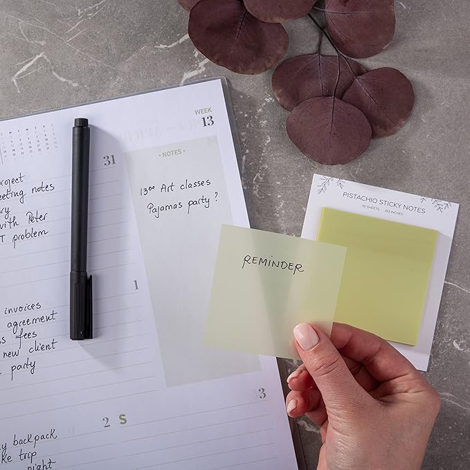 DiverseBee 50 Sheets Pastel Transparent Sticky Notes, 3x3” Clear Sticky Tabs, Translucent Page Flags Book Markers Stickers, Planner Accessories, Bible Journaling Study School Supplies (Pistachio)