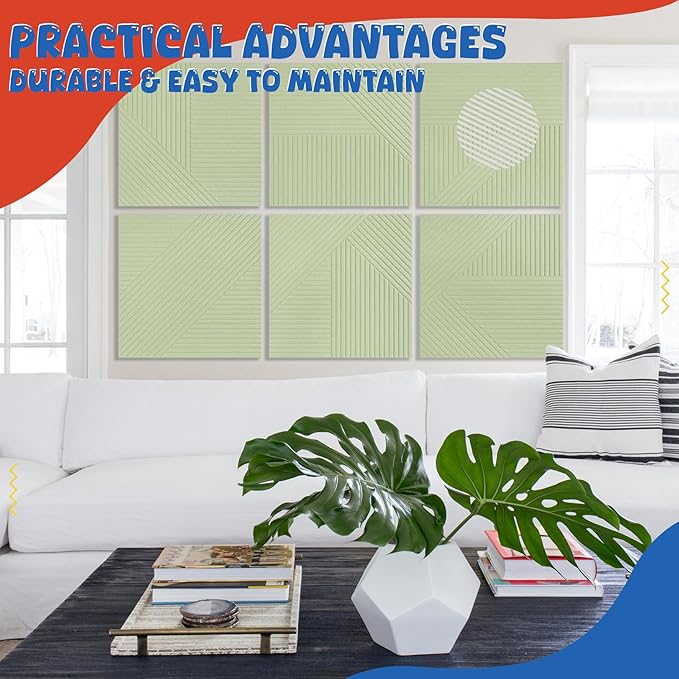 EVENRISING Acoustic Panels 6 Pack, Soundproof Wall Panels 23.6 x 23.6 Inches, Large Decorative Sound Absorbing Panels,Self-Adhesive Acoustic Treatment for Home Studio Office, VerdeLux