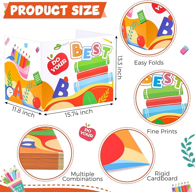 24 Pcs Privacy Boards for Student Desks Bright Colored Classroom Desk Divider Trifold Table Desk Privacy Panel Folders Screen Partition for School Teacher Student Study Test Home(Clock)