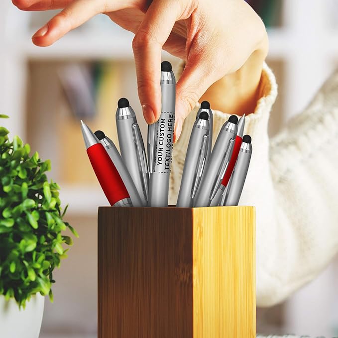 DISCOUNT PROMOS Custom Stylus Ballpoint Pens Set of 50, Personalized Bulk Pack - Black Ink, Great for Office, School, Business, Tradeshows, Events - Red