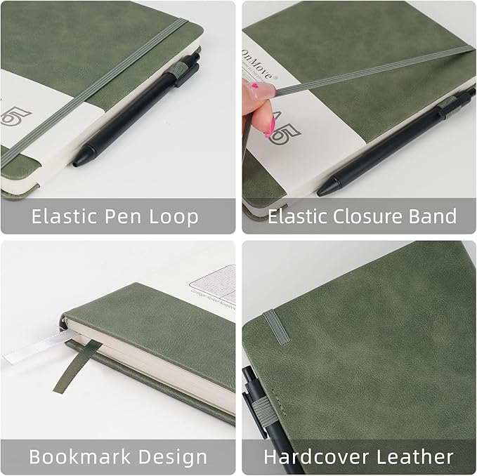 OnMove Notebooks Journal for Women Men 12 Pack Bulk Leather Hardcover with Pen Holder A5 160 Pages 100 GSM Thick Paper for Work School Lined Green